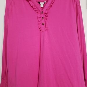 Crown & Ivy Fuchsia Ruffled Blouse